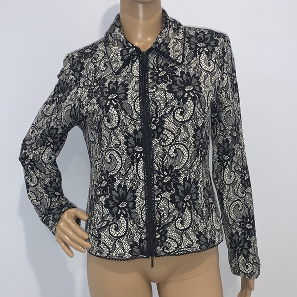JOSEPH Ribkoff Black Flower Lace Sequins Jacket size US 8 - Picture 2 of 15